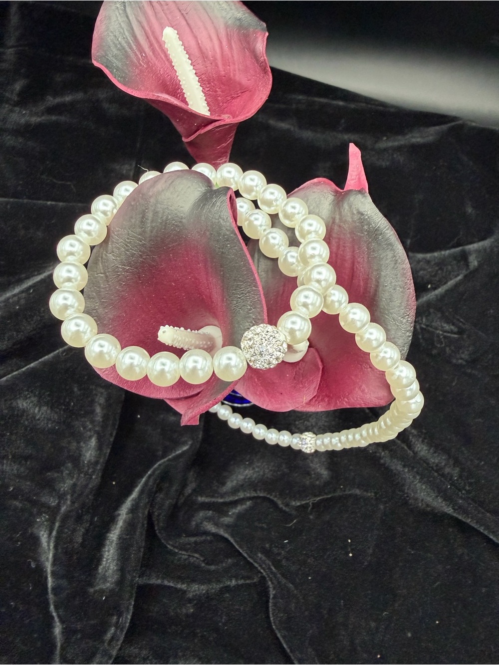 Classic Pearl Necklace & Bracelet with Pavé  Crystal Accent – White